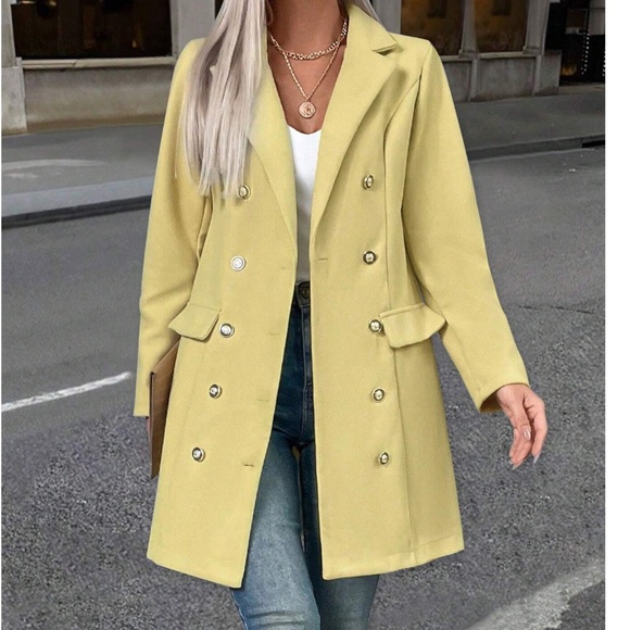 Classic Yellow Double Breasted Loose Fit Jacket Coat - Picture 1 of 5